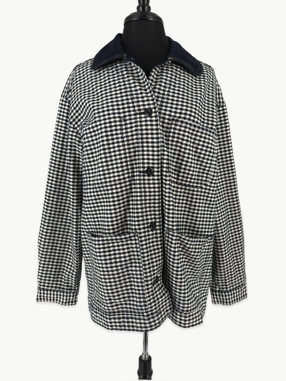 Gap × DÔEN Gingham Oversized Denim Jacket Size Large Navy Blue Coastal - Picture 5 of 13
